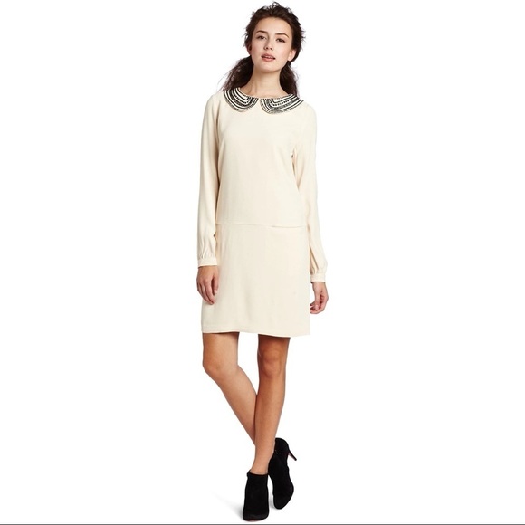 Trina Turk Embellished Collar Crepe Baroness Dress - Picture 1 of 8